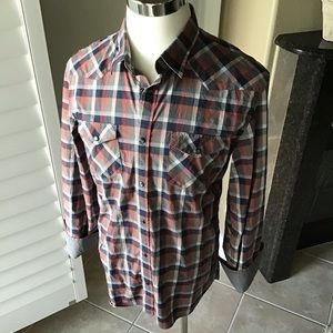 Banana Republic Pearl Snap Shirt XL Plaid Stretch
